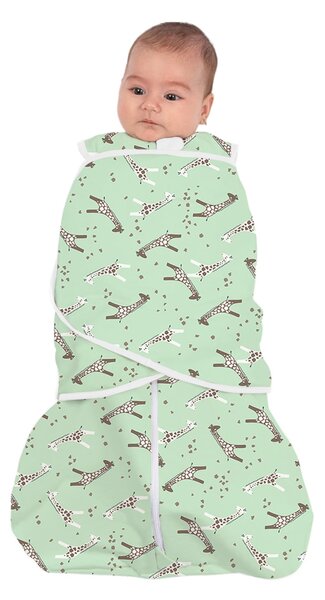Sac de dormit bebelusi cu sistem de infasare din bumbac Kidizi Giraffe, 0-6 luni, 0.5 tog