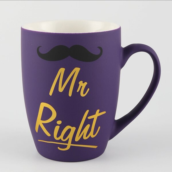 Cana mata din ceramica Pufo Mr Right, pentru cafea sau ceai, 360 ml, mov