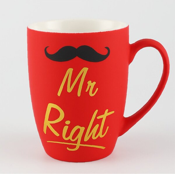 Cana mata din ceramica Pufo Mr Right, pentru cafea sau ceai, 360 ml, rosu