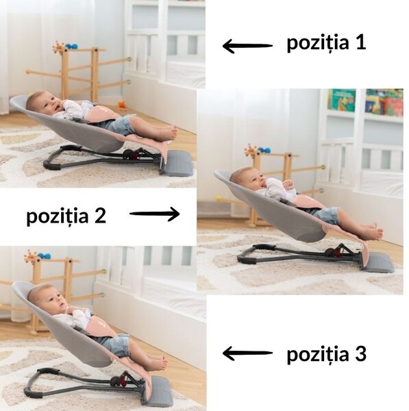 Balansoar bebelusi ergonomic cu 3 pozitii de inclinare a spatarului Kidizi Rumi roz, recomandat de la nastere
