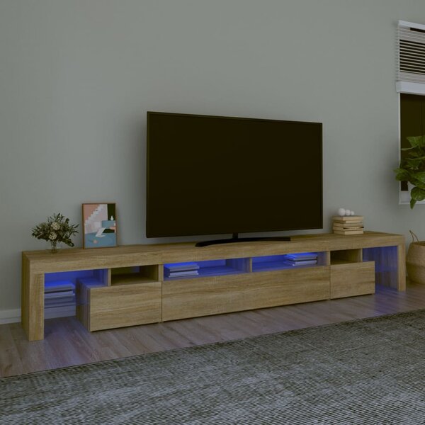 Comodă TV cu lumini LED, stejar sonoma,260x36,5x40cm
