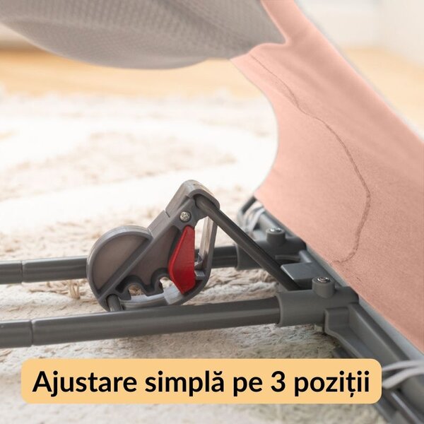 Balansoar bebelusi ergonomic cu 3 pozitii de inclinare a spatarului Kidizi Rumi roz, recomandat de la nastere