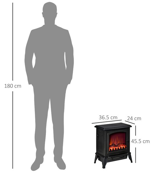 HOMCOM Șemineu Electric Portabil 1000W/2000W din ABS și Sticlă Negru | Aosom Romania