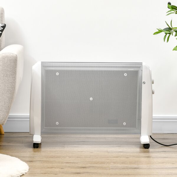 HOMCOM Radiator Electric Mică 1000W/2000W cu Termostat Reglabil, 15-20 m², 4 Roți, 79x27x54 cm, Alb | Aosom Romania