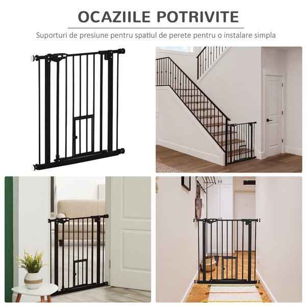 PawHut Portita pentru Caini Extensibila 74-80 cm cu Inchidere Automata, Neagra | Aosom Romania