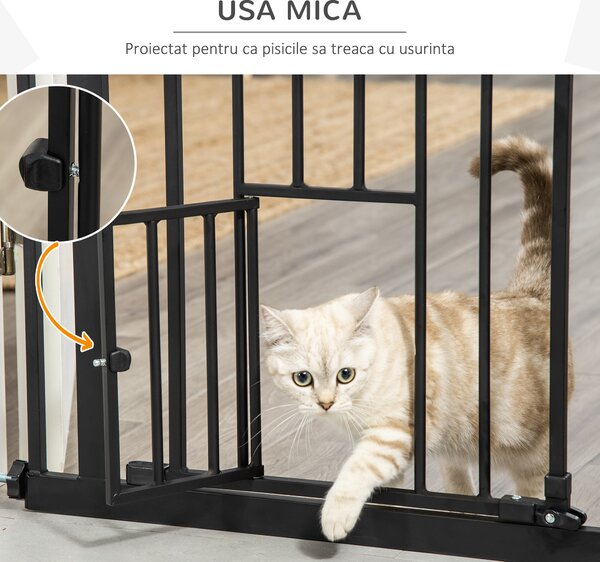 PawHut Portita pentru Caini Extensibila 74-80 cm cu Inchidere Automata, Neagra | Aosom Romania
