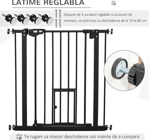 PawHut Portita pentru Caini Extensibila 74-80 cm cu Inchidere Automata, Neagra | Aosom Romania