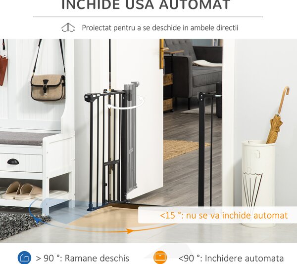 PawHut Portita pentru Caini Extensibila 74-80 cm cu Inchidere Automata, Neagra | Aosom Romania