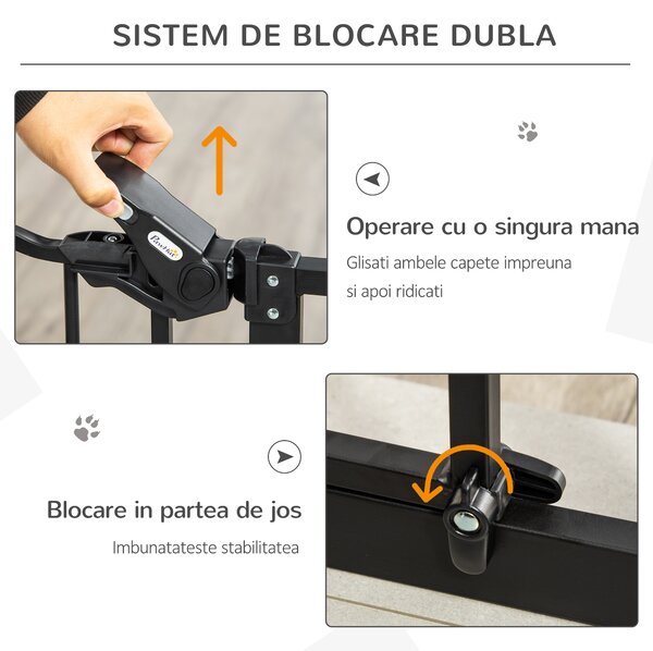 PawHut Portita pentru Caini Extensibila 74-80 cm cu Inchidere Automata, Neagra | Aosom Romania