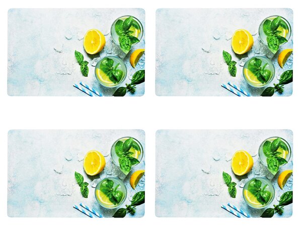 Set suport farfurie pentru servirea mesei, model Pufo Lemonade, 4 bucati, 43 x 28 cm
