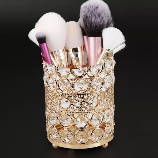 Organizator suport elegant Pufo Fame pentru pensule de machiaj, rujuri, bijuterii, metalic, 12 cm, auriu