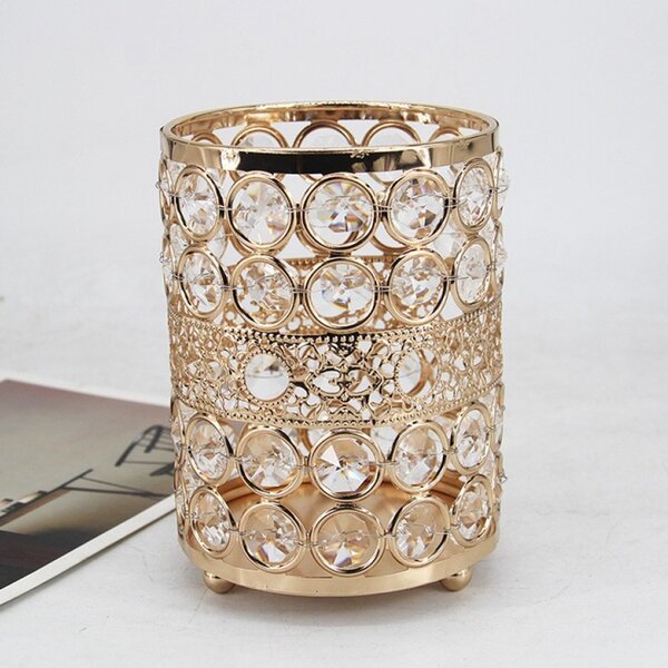 Organizator suport elegant Pufo Fame pentru pensule de machiaj, rujuri, bijuterii, metalic, 12 cm, auriu