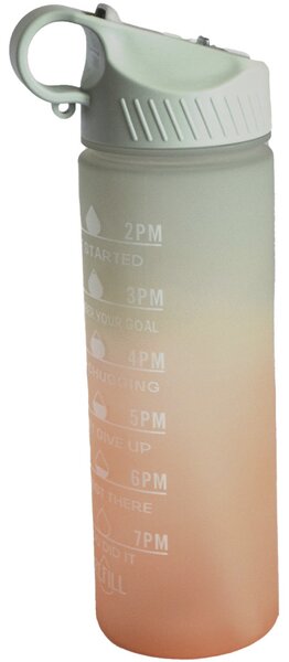 Sticla apa gradata Pufo Motivational pentru sport, fitness, antrenamente, cu pai inclus, 500 ml, verde/portocaliu