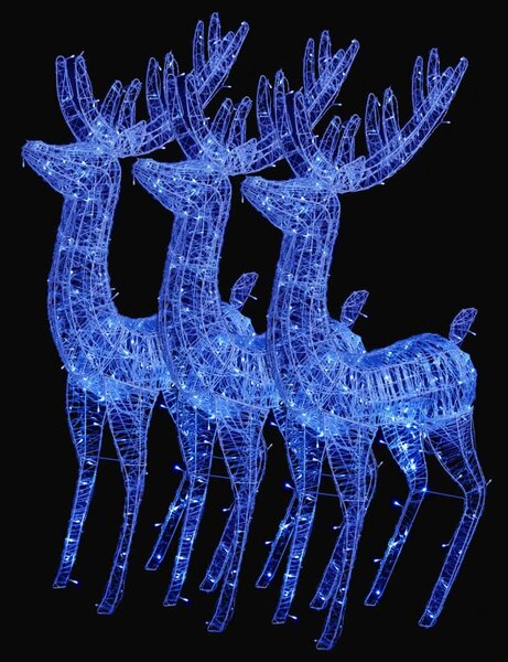 Ren de Crăciun 250 LED-uri, 3 buc., albastru, 180 cm, acril XXL