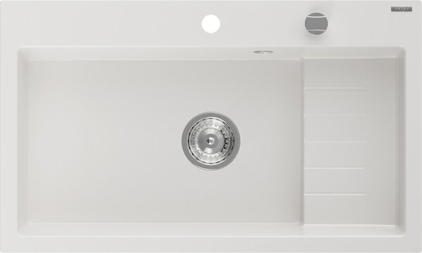 Mexen Omar chiuvetă de bucătărie din granit cu 1 cuvă 800 x 480 mm, alb, sifon cromat - 6520801005-20