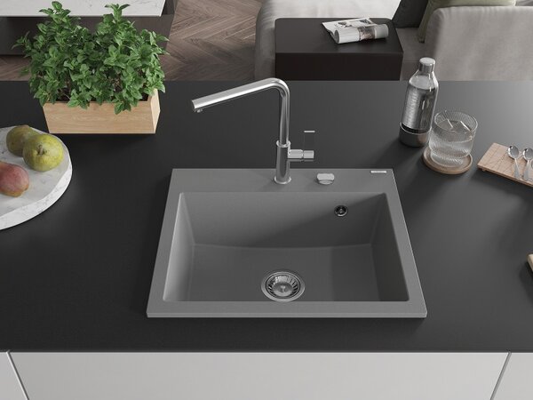 Mexen Oscar chiuvetă de bucătărie din granit cu 1 cuvă 580 x 490 mm, gri, sifon crom - 6519581000-71