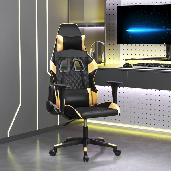 Scaun de gaming de masaj, negru și auriu, piele ecologică
