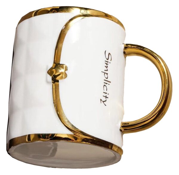 Cana din ceramica Pufo Fashion Time pentru cafea sau ceai, 350 ml, alb- stil modern si eleganta zilnica