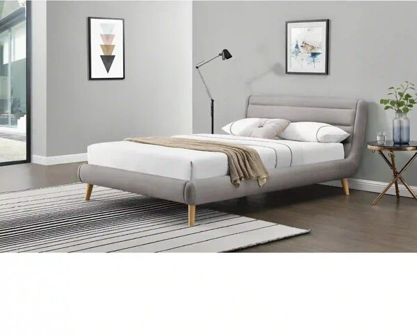 Pat Elanda 160x200, stofa clasica gri deschis, cu somiera