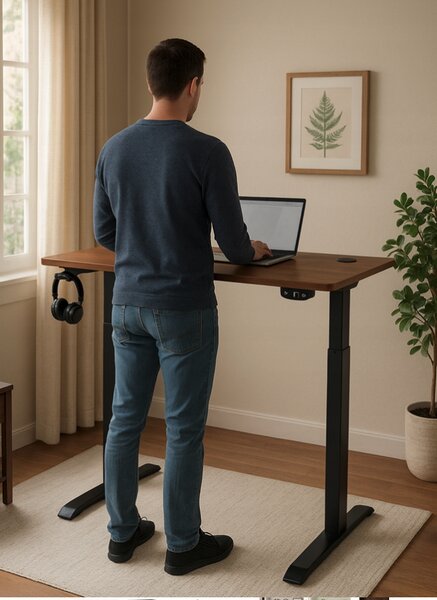 Masă electrică reglabilă pe înălțime 72 - 117 cm - nuc, negru Lățime: 60 cm | Lungime: 140 cm