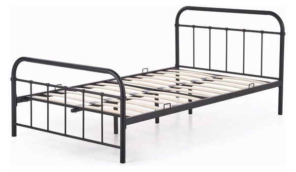 Pat metalic negru Linda 90x200, negru, otel, cu somiera
