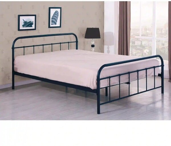 Pat metalic negru Linda 90x200, negru, otel, cu somiera