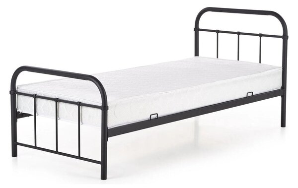 Pat metalic negru Linda 90x200, negru, otel, cu somiera