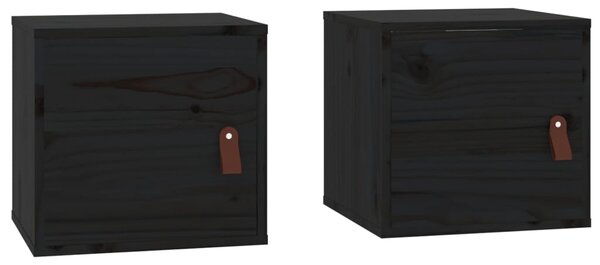 Dulapuri de perete, 2 buc, negru, 31,5x30x30 cm, lemn masiv pin