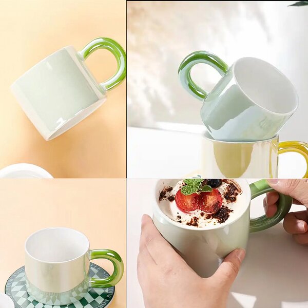 Cana ceramica Pufo Glossy pentru ceai, cafea, 250 ml, verde