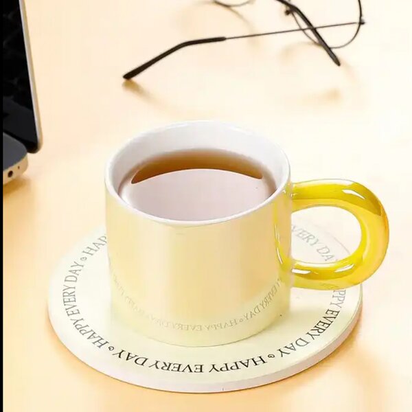 Cana ceramica Pufo Glossy pentru ceai, cafea, 250 ml, galben