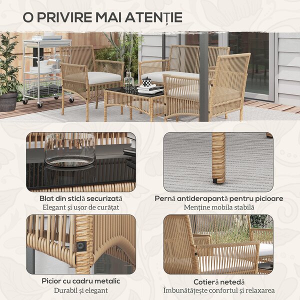 Outsunny Set de Exterior cu 2 Fotolii de Exterior, Canapea de Grădină și Măsuță de Cafea, 56x56x80 cm, Lemn Natural | Aosom Romania