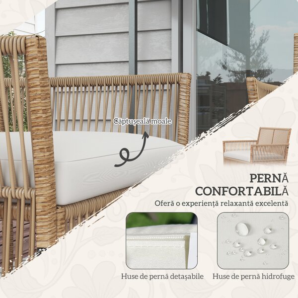 Outsunny Set de Exterior cu 2 Fotolii de Exterior, Canapea de Grădină și Măsuță de Cafea, 56x56x80 cm, Lemn Natural | Aosom Romania