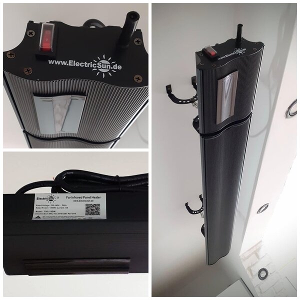 2800W/1400W ElectricSun negru, incalzitor electric interior exterior panouri radiante termostat cu Wi-Fi si APP internet TUYA, 180x15 cm