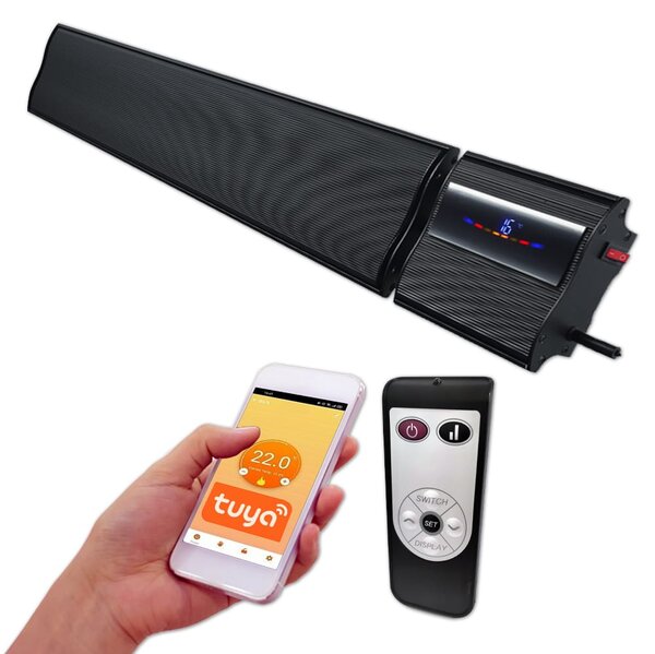 2800W/1400W ElectricSun negru, incalzitor electric interior exterior panouri radiante termostat cu Wi-Fi si APP internet TUYA, 180x15 cm