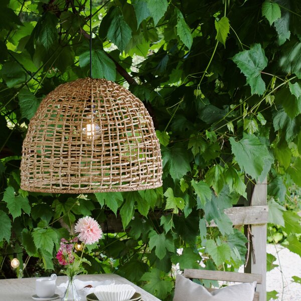 PR Home lampă suspendată de exterior Cebu, Ø 46 cm, cablu 2.5m, IP44, reglabil, Lemn, Lemn, Casă de țară / Rustic