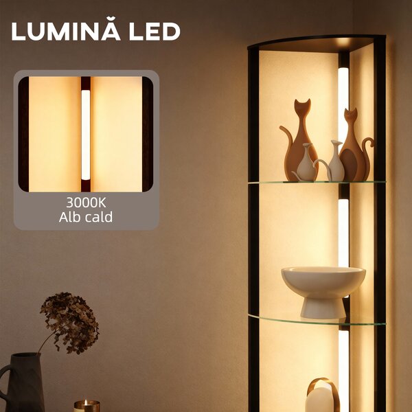 HOMCOM Lampă de podea cu 5 rafturi și lumină LED, 3 niveluri de luminozitate și întrerupător cu pedale, Negru | Aosom Romania