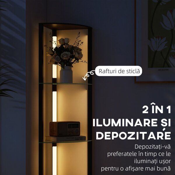 HOMCOM Lampă de podea cu 5 rafturi și lumină LED, 3 niveluri de luminozitate și întrerupător cu pedale, Negru | Aosom Romania