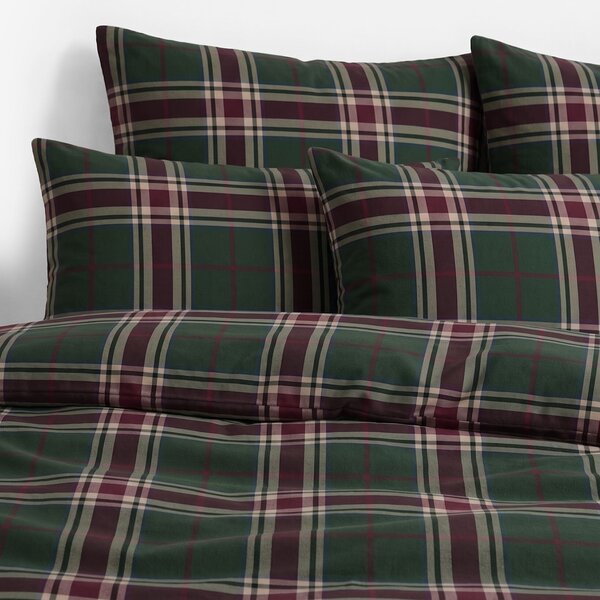 Goldea lenjerie de pat flanel - verde închis carouri 140 x 200 și 50 x 70 cm