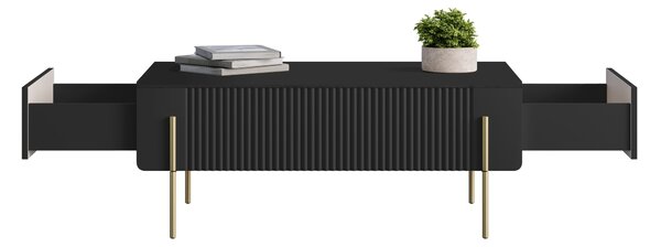 Măsuță de cafea Malmi 100 cm cu sertare - negru mat / picioare aurii
