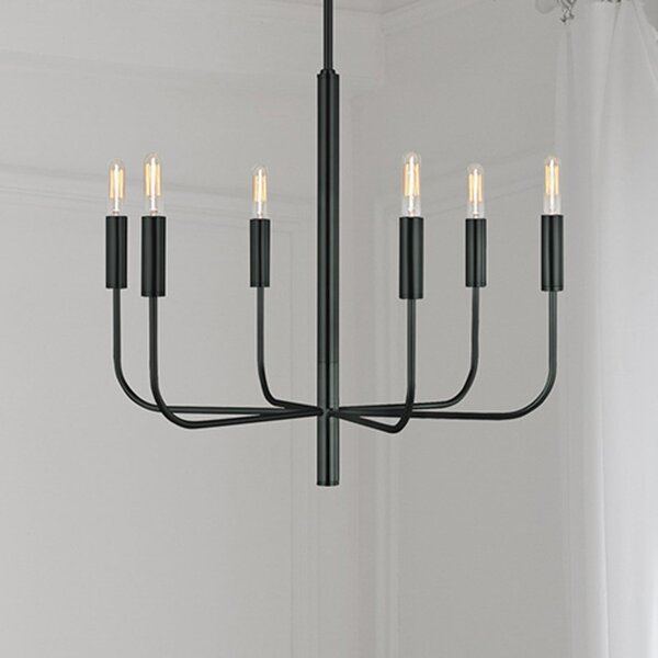 FEISS Candelabru Brianna, negru, Ø 61 cm, cu 6 becuri, din metal, reglabil, Negru, Camera de zi / sufragerie, Metal, Pandantiv cu flacără multiplă