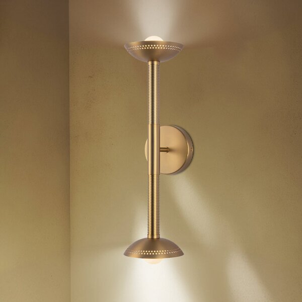 Elstead Aplică de perete LED Arden, culoare aurie, înălțime 57 cm, cu 2 becuri, din, reglabil, Auriu / Alamă, Camera de zi / sufragerie, Aluminiu, Modern, Perete rotund