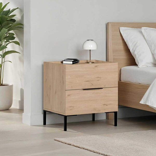Noptiera Adore Oryana, 2 sertare, Alb - Nuc, 55x59x44 cm