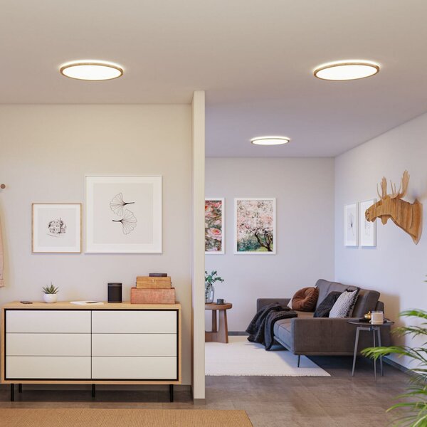 Paulmann Panou LED Atria Shine Ø42 cm, finisaj lemn, IP44, 4000K, pornit/oprit, Lemn, Studiu / Birou, Plastic, Modern