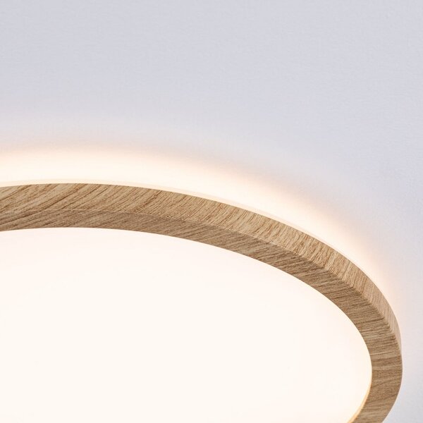 Paulmann Panou LED Atria Shine Ø19 cm, finisaj lemn, IP44, 3000K, pornit/oprit, Lemn, Studiu / Birou, Plastic, Modern