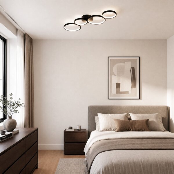Lindby Plafonieră LED Evengeline, negru, aluminiu, 88 cm, Negru, Camera de zi / sufragerie, Metal, Modern