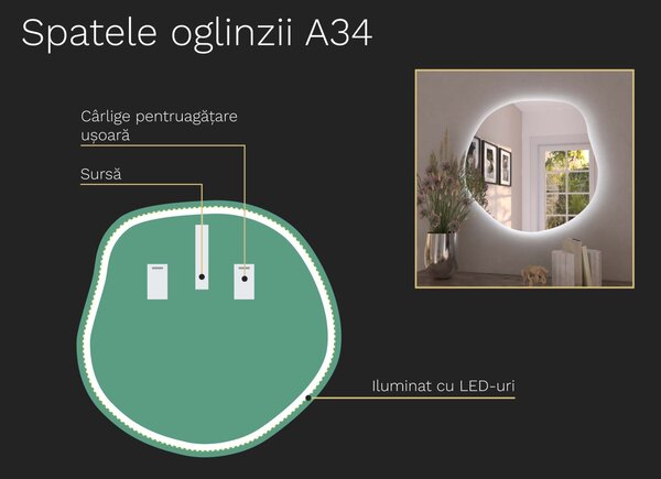 Oglindă LED organică cu iluminare A34