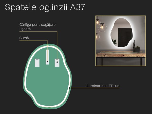 Oglindă LED organică cu iluminare A37