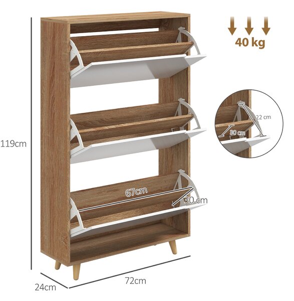 HOMCOM Dulap pentru Pantofi cu Economie de Spațiu cu 3 Sertare și Raft Reglabil, Suport Subțire pentru, 72x24x119 cm, Alb | Aosom Romania