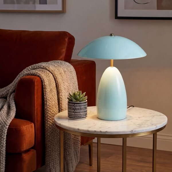 Elstead Lampa de birou cu LED Poppy, albastru deschis, înălțime 35 cm, metal, dimabil, reglabil, Albastru, Camera de zi / sufragerie, Aluminiu, Vintage