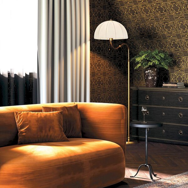 Elstead Lampadar Crosby, bej/auriu, înălțime 173 cm, material textil/metal, Bej, Camera de zi / sufragerie, Metal, Vintage, Umbrelă în picioare